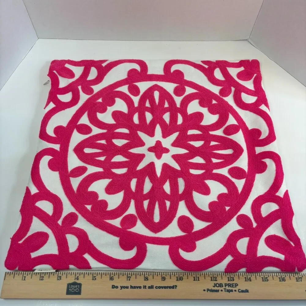 Alysheer Aqua Pink Embroidered Mandala Throw Pillow Cover Appr. 18x18Cotton Boho